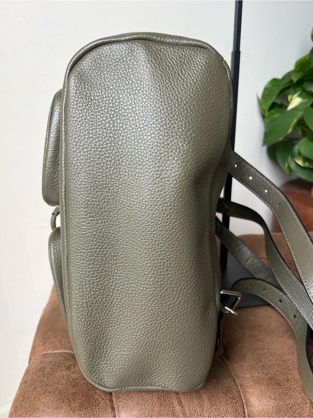 Coach Olive Green Pebbled Leather Backpack with Front Pockets Style 6145 - Picture 9 of 15
